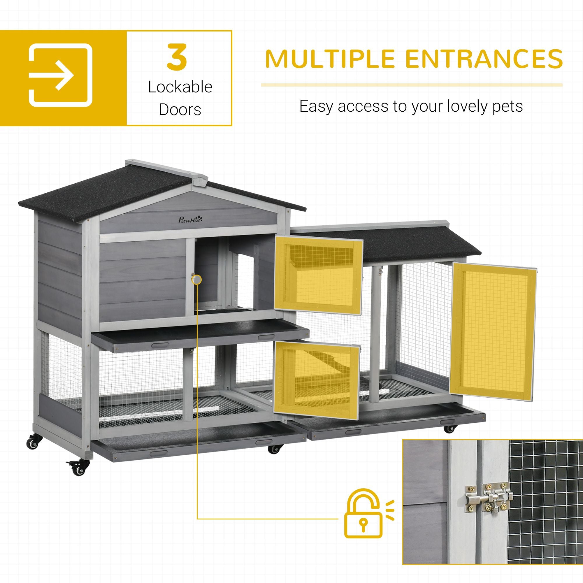 Light Gray furniture-style Rabbit Hutch with Wheels – Easy Mobility & Weather Protection