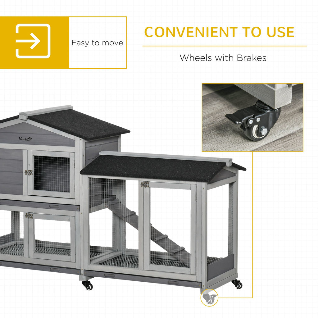 Light Gray furniture-style Rabbit Hutch with Wheels – Easy Mobility & Weather Protection
