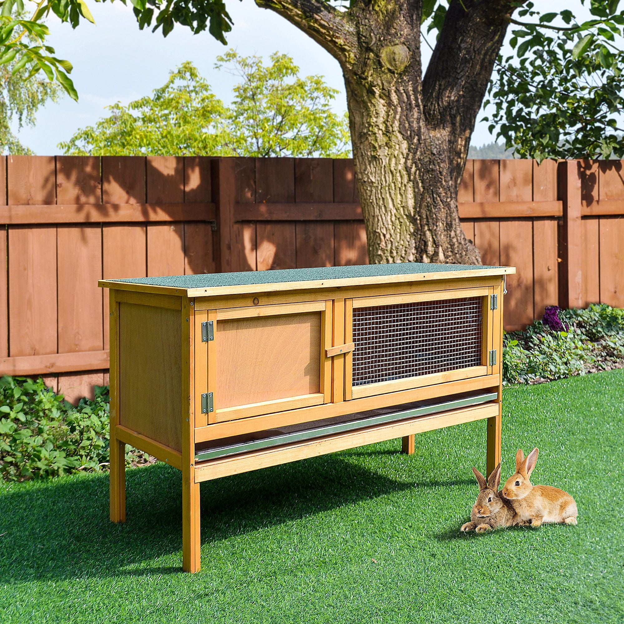 furniture-style Rabbit Hutch Bunny Cage Openable water-ready Roof No Leak Tray Sturdy Fir furniture-style Indoor Outdoor