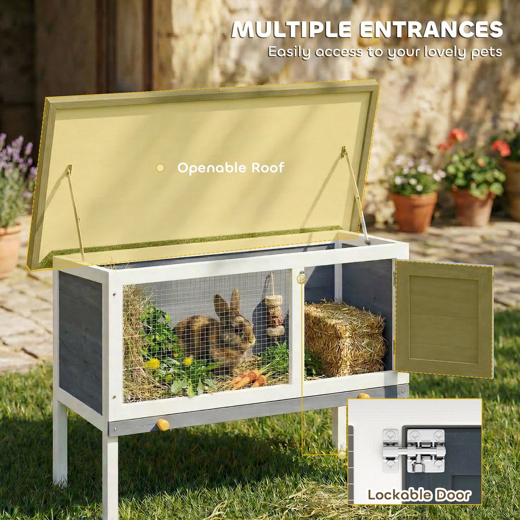 Elevated furniture-style Rabbit Hutch with Asphalt Roof for Outdoor Use