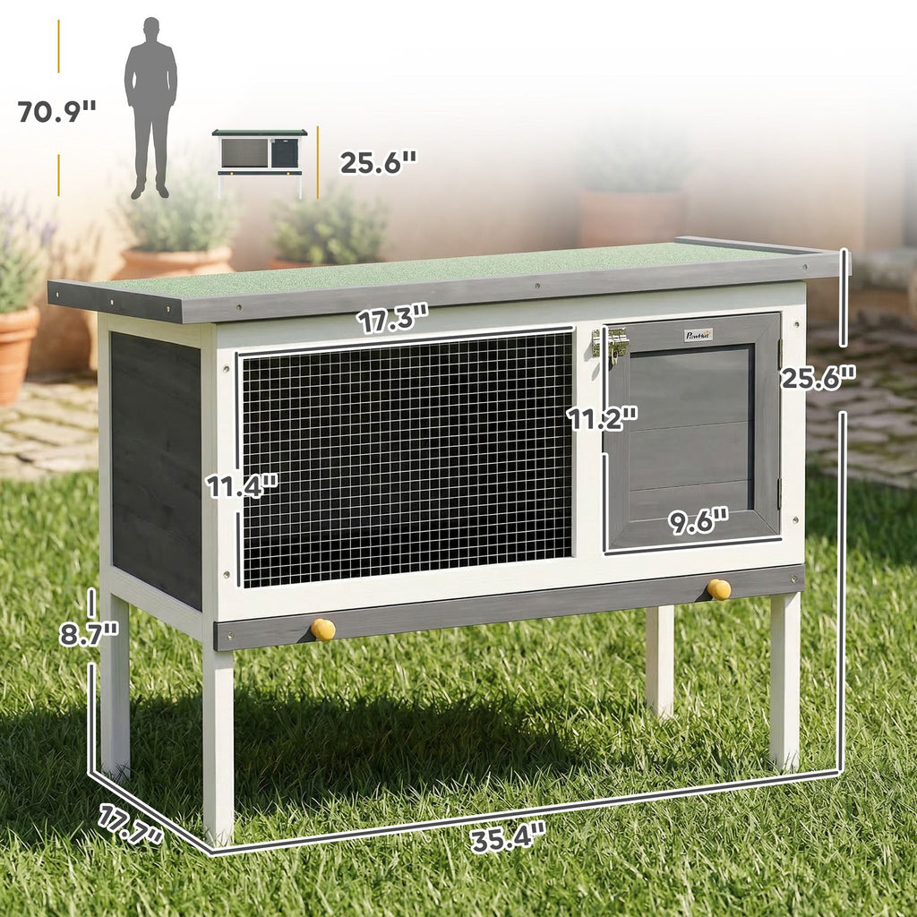 Elevated furniture-style Rabbit Hutch with Asphalt Roof for Outdoor Use