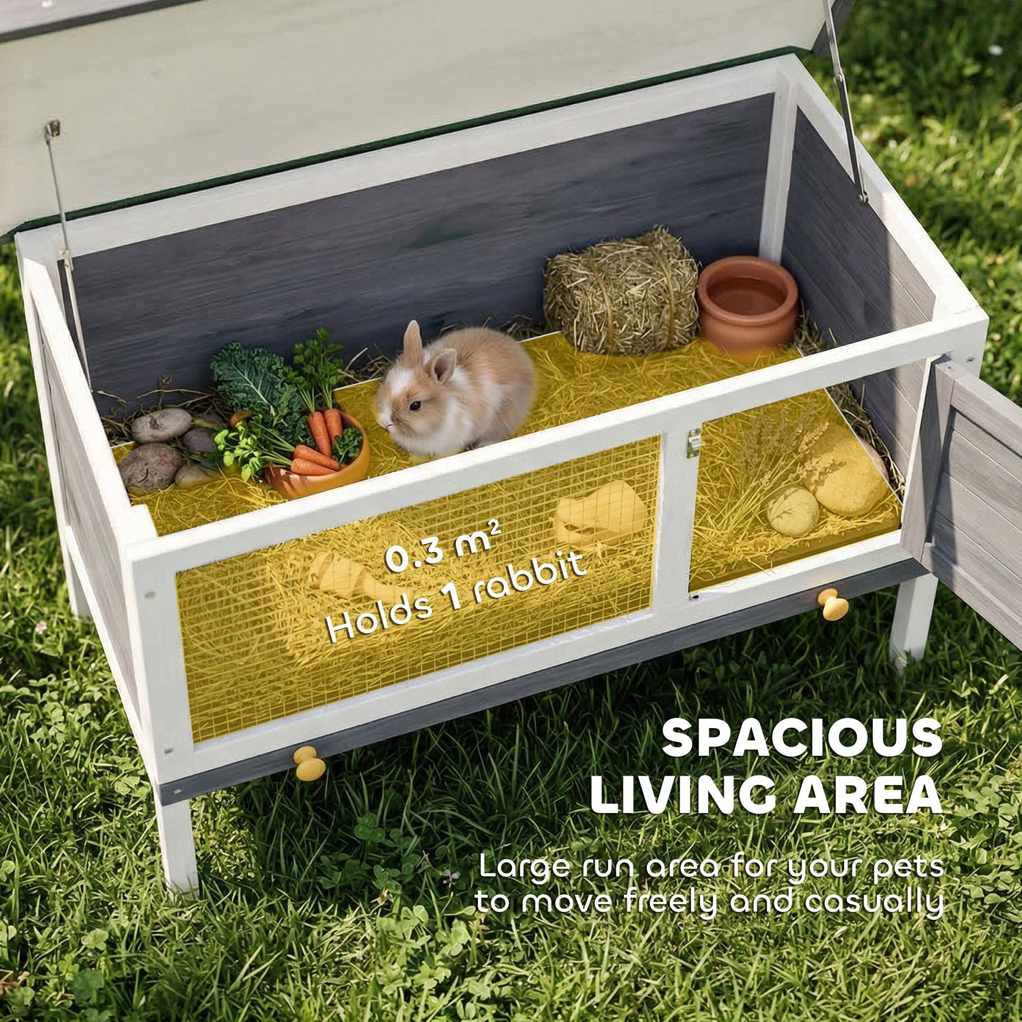 Elevated furniture-style Rabbit Hutch with Asphalt Roof for Outdoor Use
