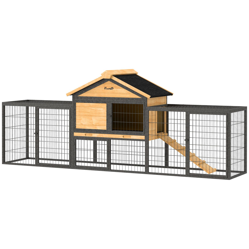 Spacious Outdoor Rabbit Hutch with structured Run and Asphalt Roof