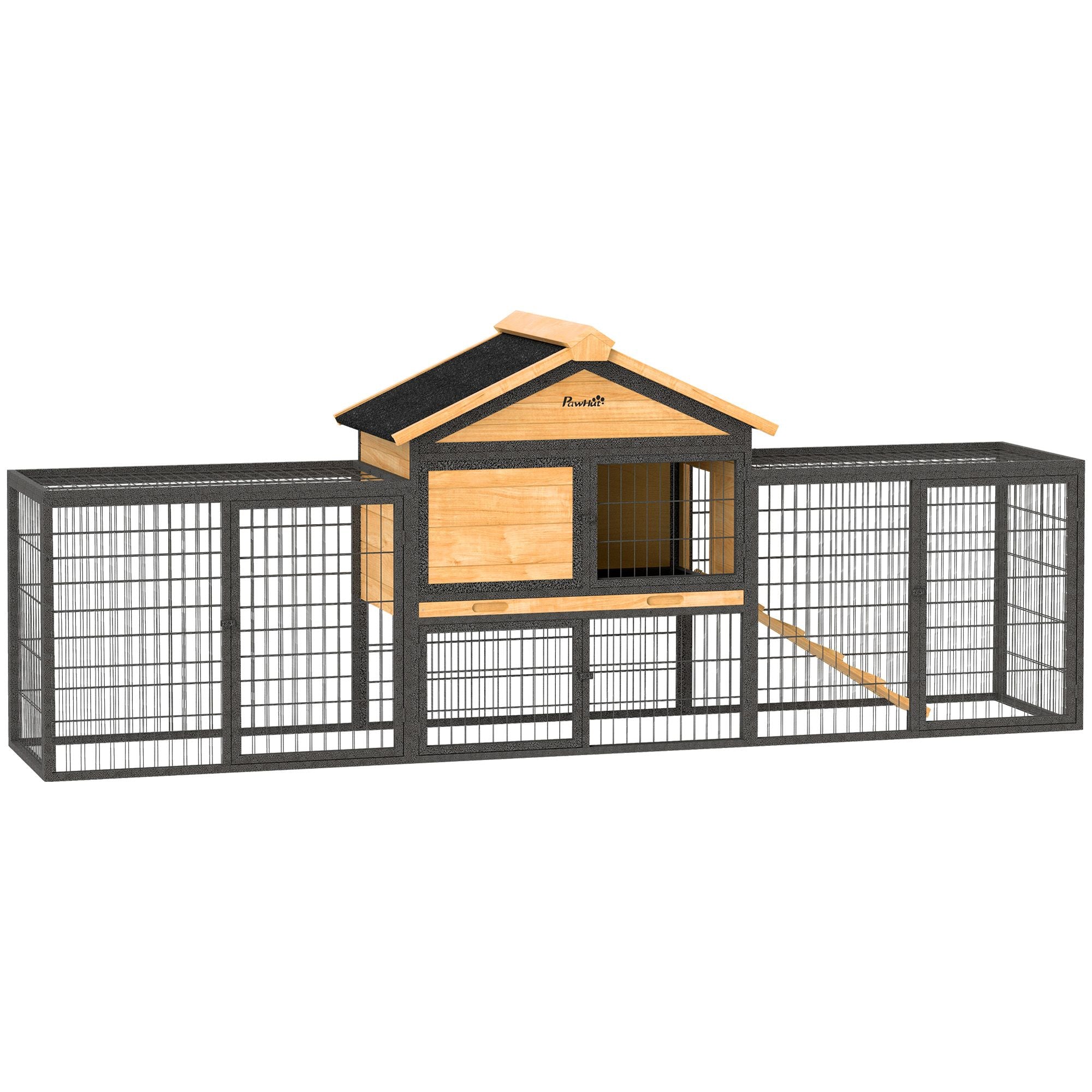 Spacious Outdoor Rabbit Hutch with structured Run and Asphalt Roof