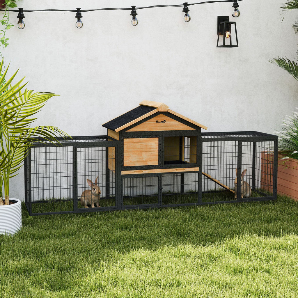 Spacious Outdoor Rabbit Hutch with structured Run and Asphalt Roof