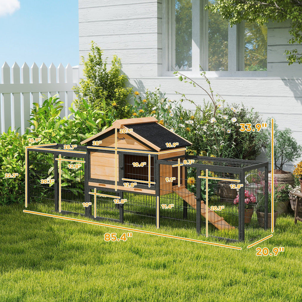 Spacious Outdoor Rabbit Hutch with structured Run and Asphalt Roof