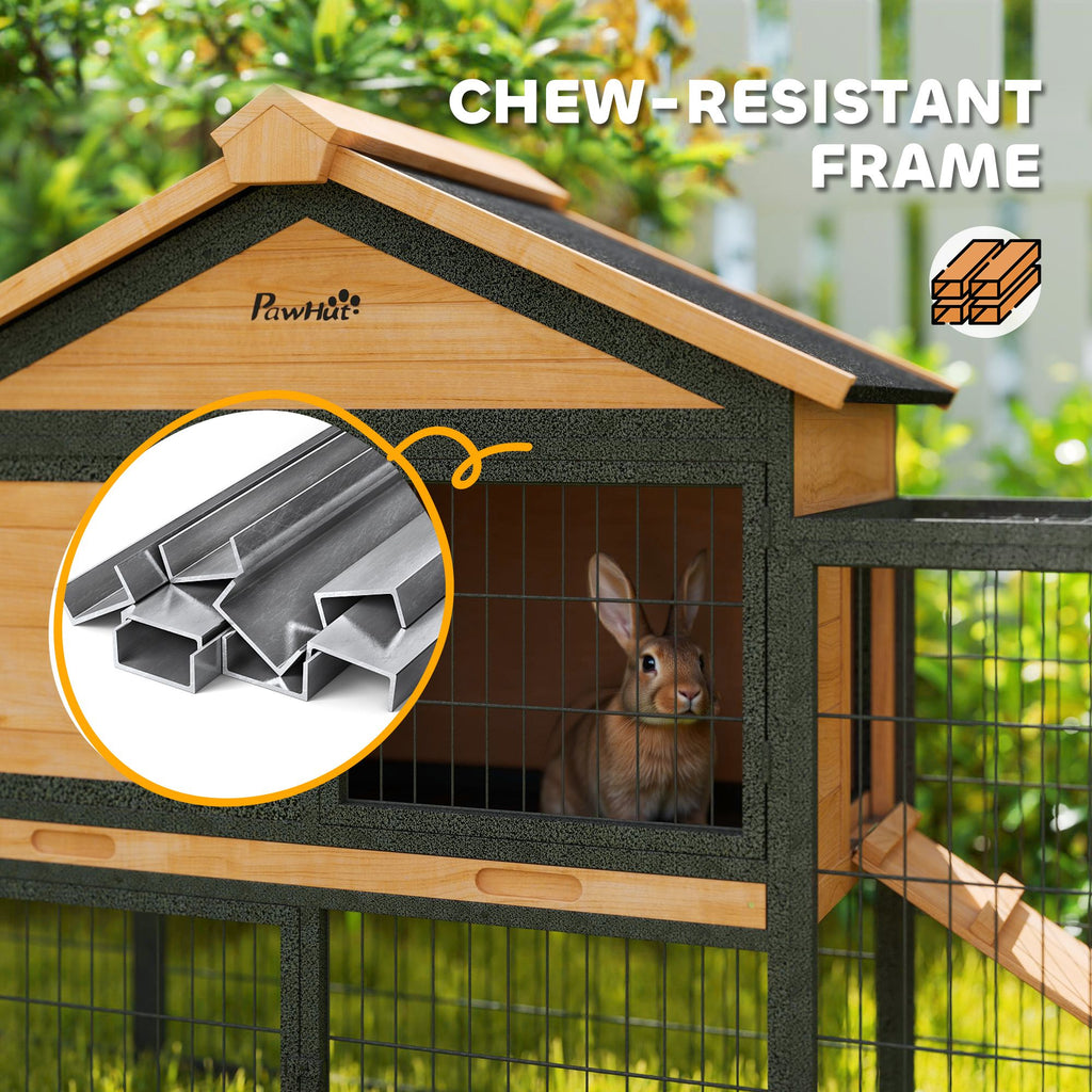 Spacious Outdoor Rabbit Hutch with structured Run and Asphalt Roof