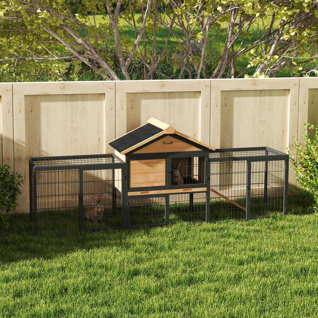 Spacious Outdoor Rabbit Hutch with structured Run and Asphalt Roof