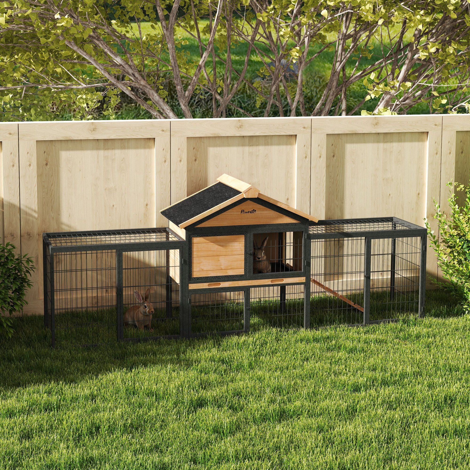 Spacious Outdoor Rabbit Hutch with structured Run and Asphalt Roof