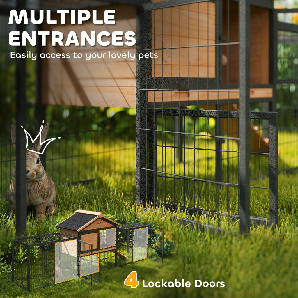 Spacious Outdoor Rabbit Hutch with structured Run and Asphalt Roof