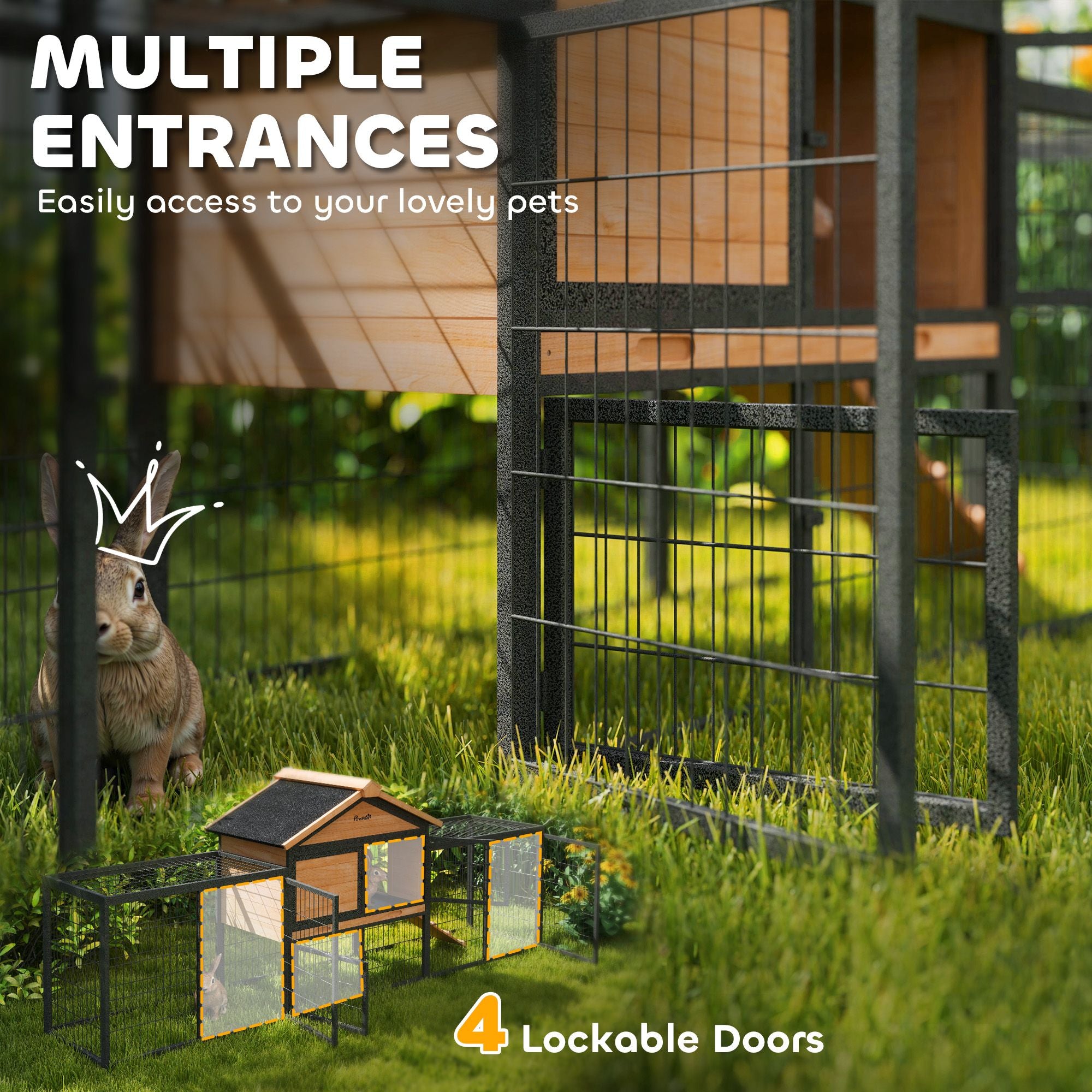 Spacious Outdoor Rabbit Hutch with structured Run and Asphalt Roof