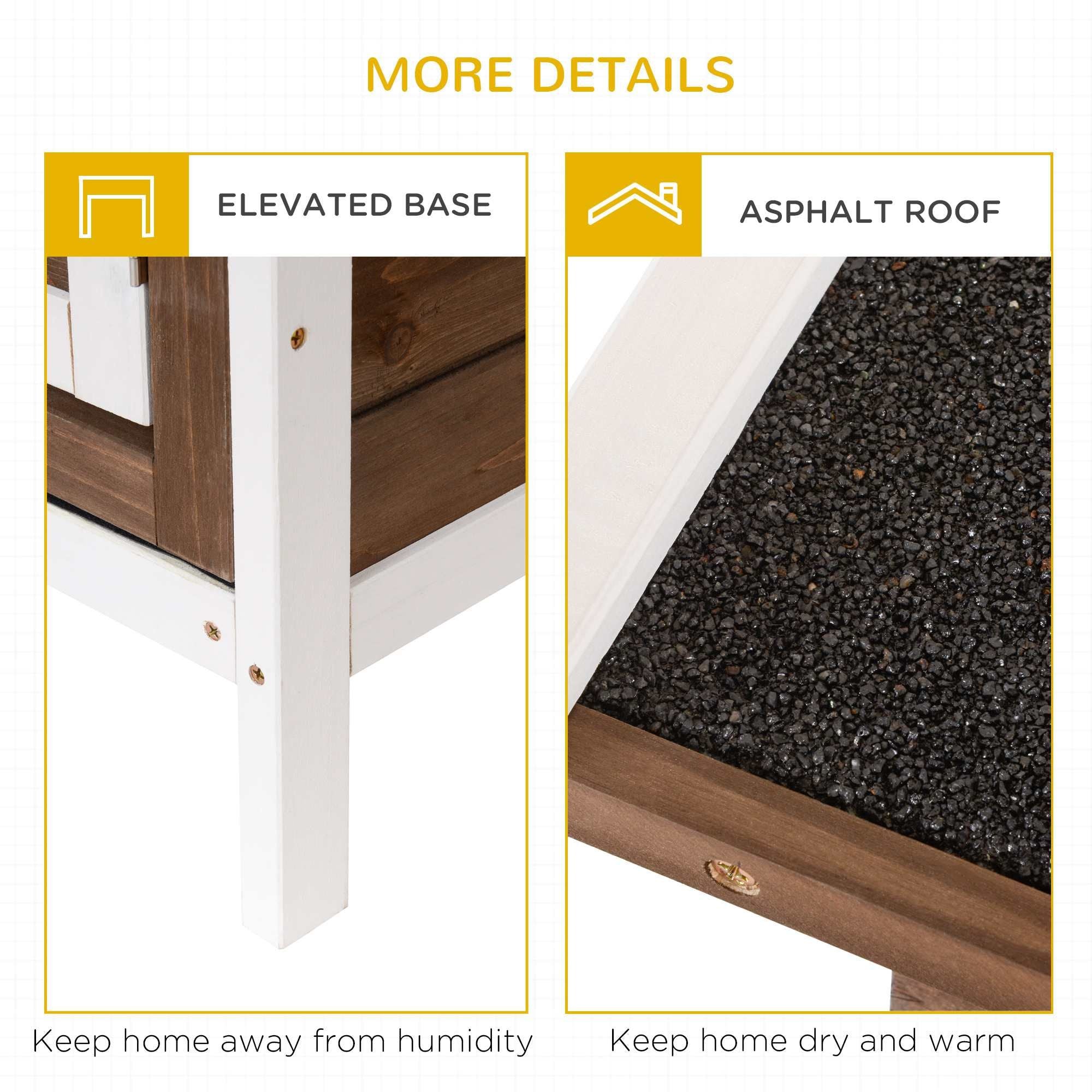 furniture-style Rabbit Hutch w/ Dividers Asphalt Roof for Small Animals & Outdoors, Brown