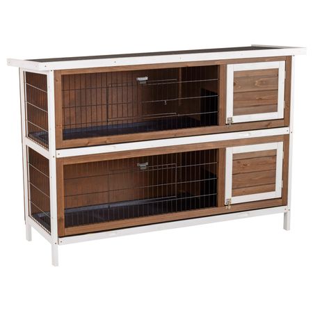furniture-style Rabbit Hutch w/ Dividers Asphalt Roof for Small Animals & Outdoors, Brown