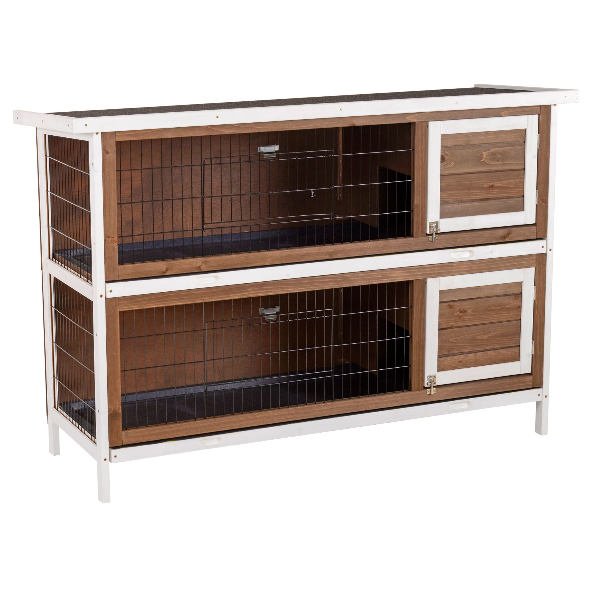 furniture-style Rabbit Hutch w/ Dividers Asphalt Roof for Small Animals & Outdoors, Brown