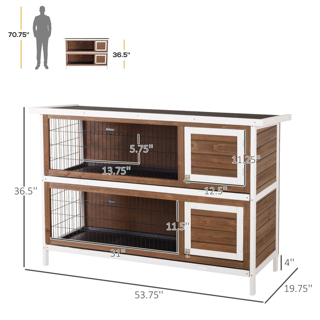 furniture-style Rabbit Hutch w/ Dividers Asphalt Roof for Small Animals & Outdoors, Brown