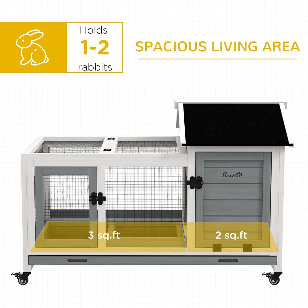 furniture-style Rabbit Hutch with Wheels, Run, Slide-out Tray for Small Animals, Guinea Pig, Blue