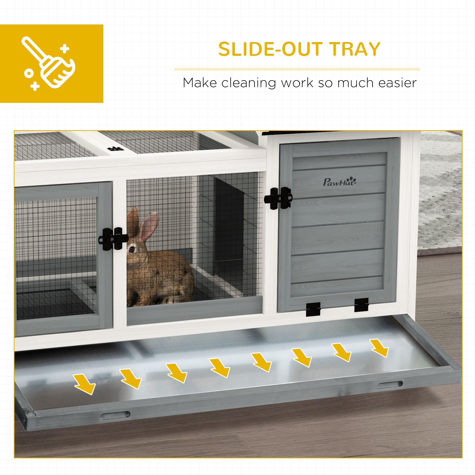 furniture-style Rabbit Hutch with Wheels, Run, Slide-out Tray for Small Animals, Guinea Pig, Blue