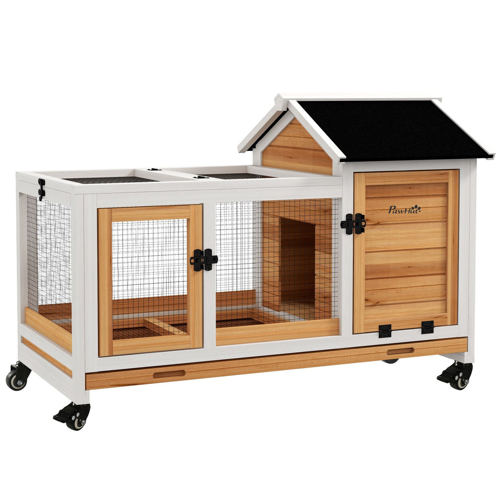 furniture-style Rabbit Hutch with Wheels & Run for Small Animals
