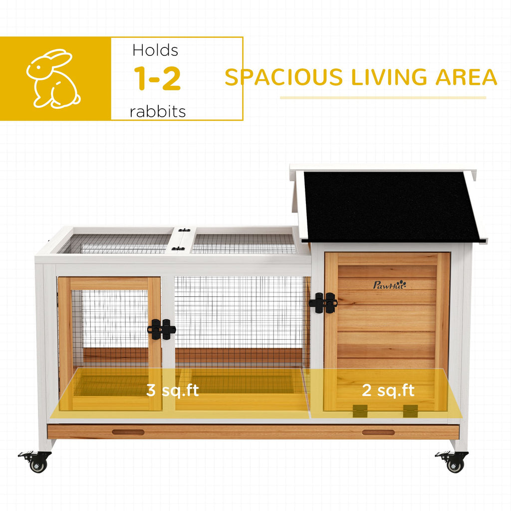 furniture-style Rabbit Hutch with Wheels & Run for Small Animals