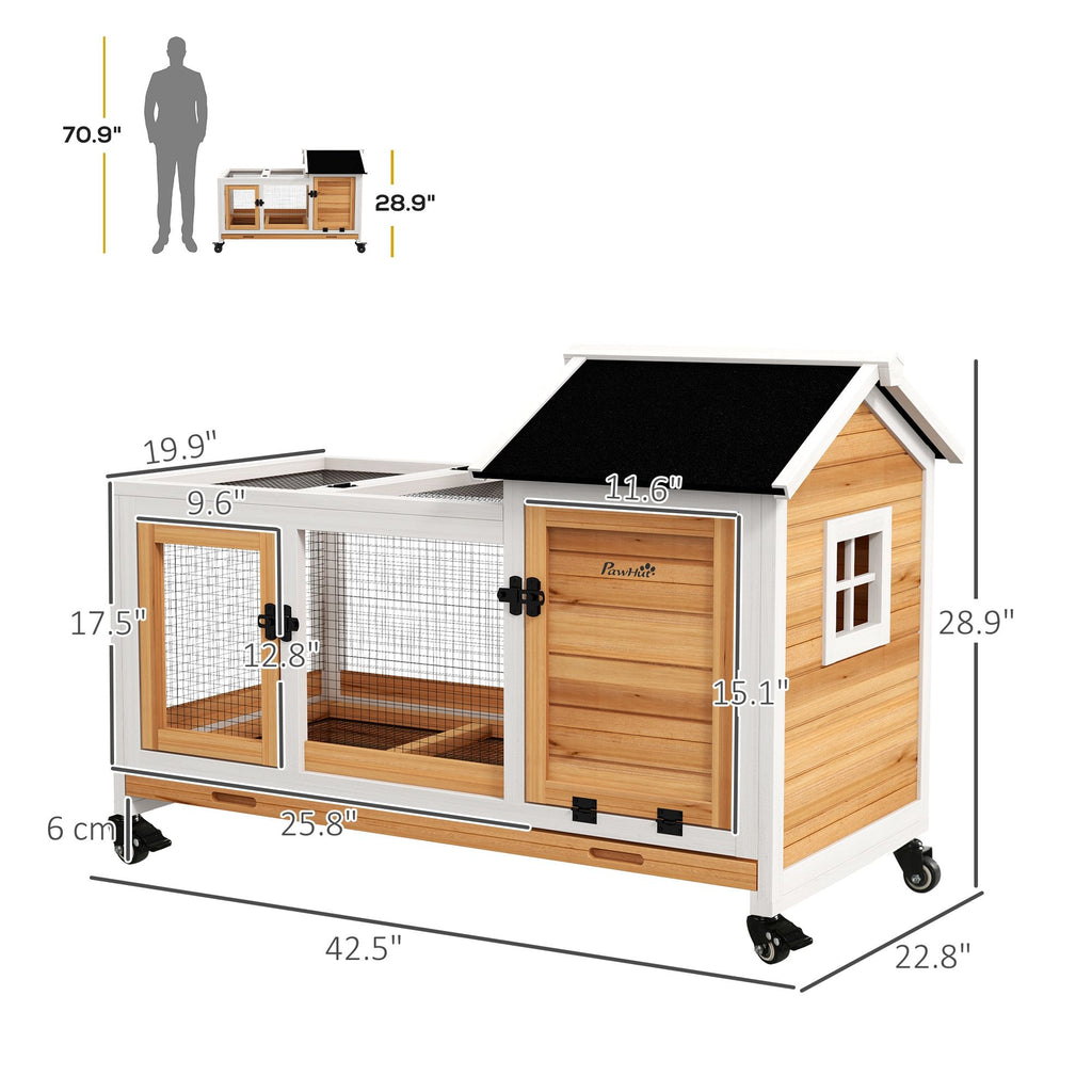 furniture-style Rabbit Hutch with Wheels & Run for Small Animals