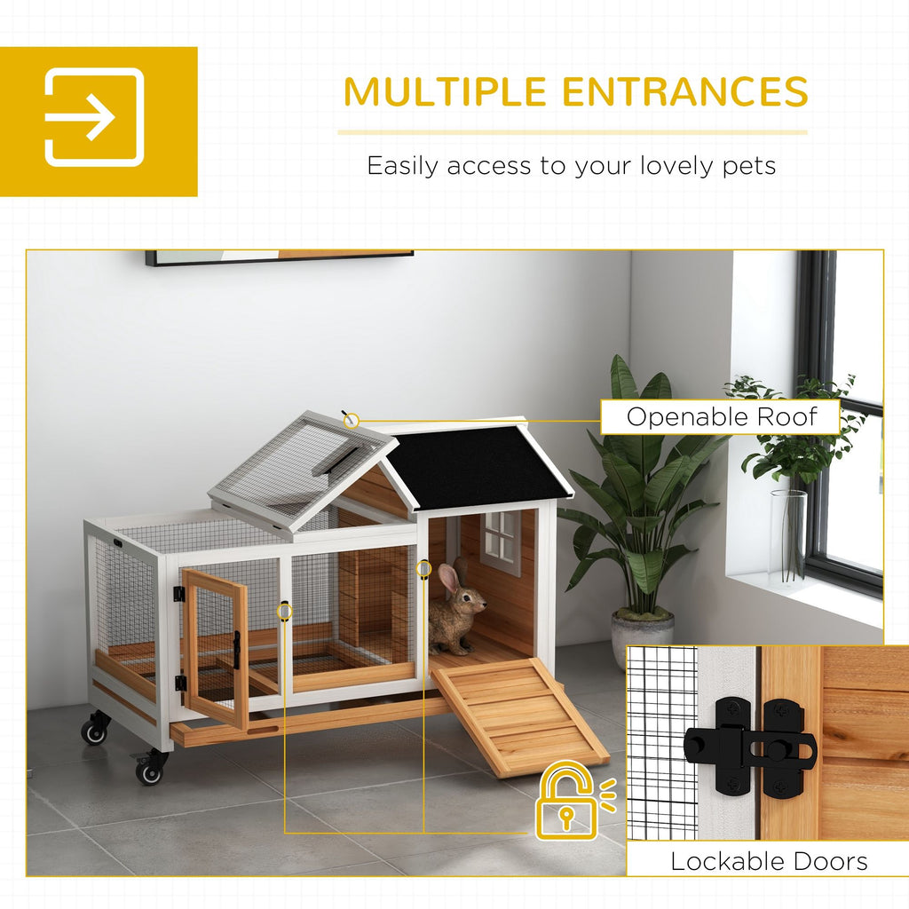 furniture-style Rabbit Hutch with Wheels & Run for Small Animals