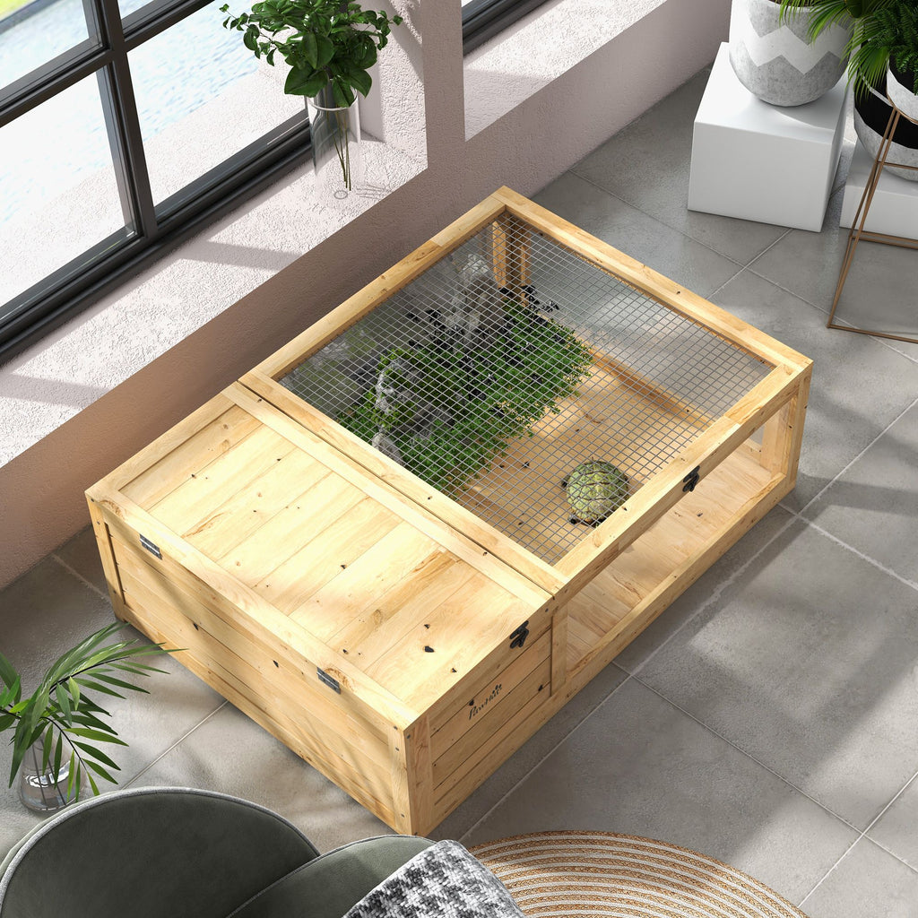 PawHut furniture-style Turtle Cage with Private Sleeping and Expandable Run