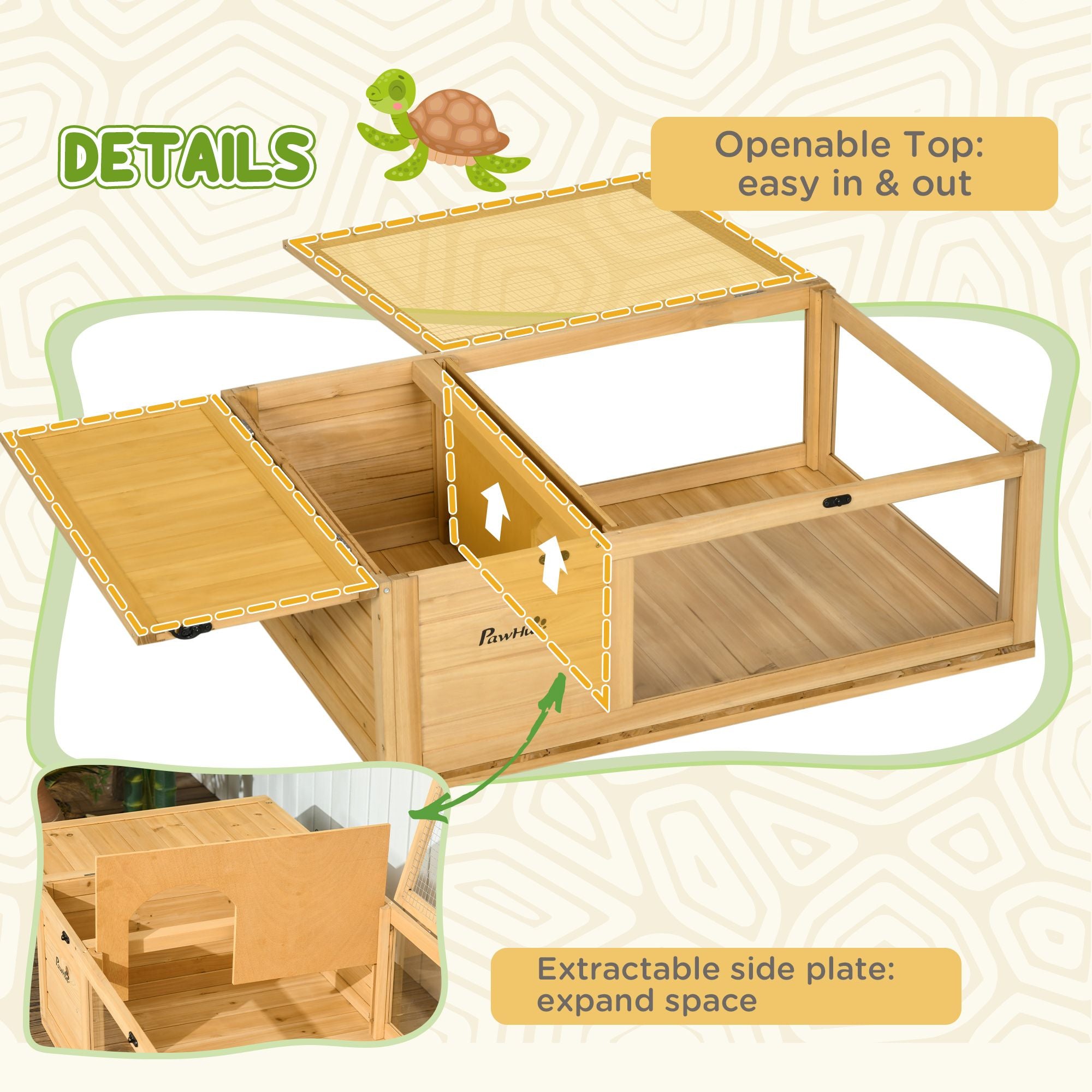 PawHut furniture-style Turtle Cage with Private Sleeping and Expandable Run