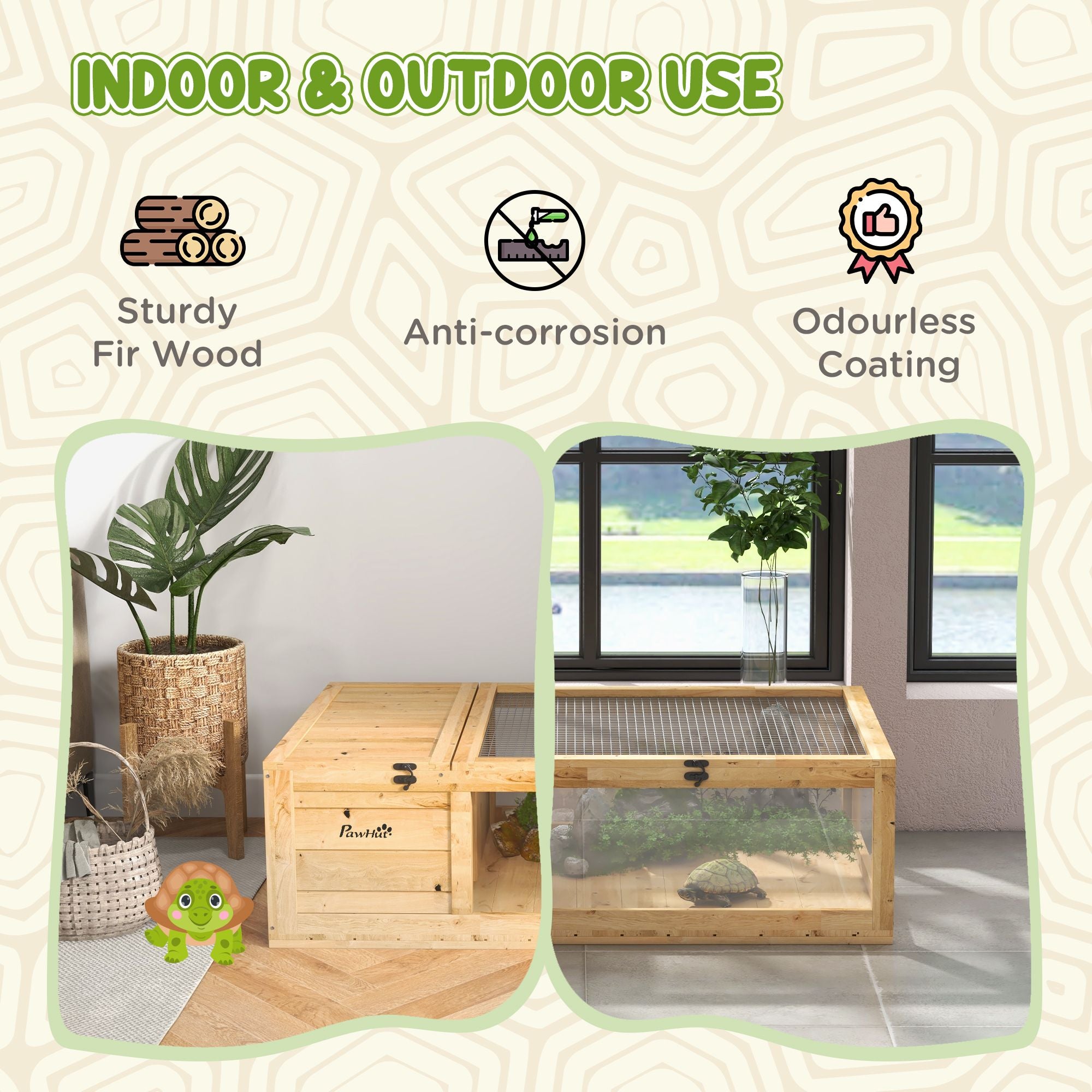 PawHut furniture-style Turtle Cage with Private Sleeping and Expandable Run