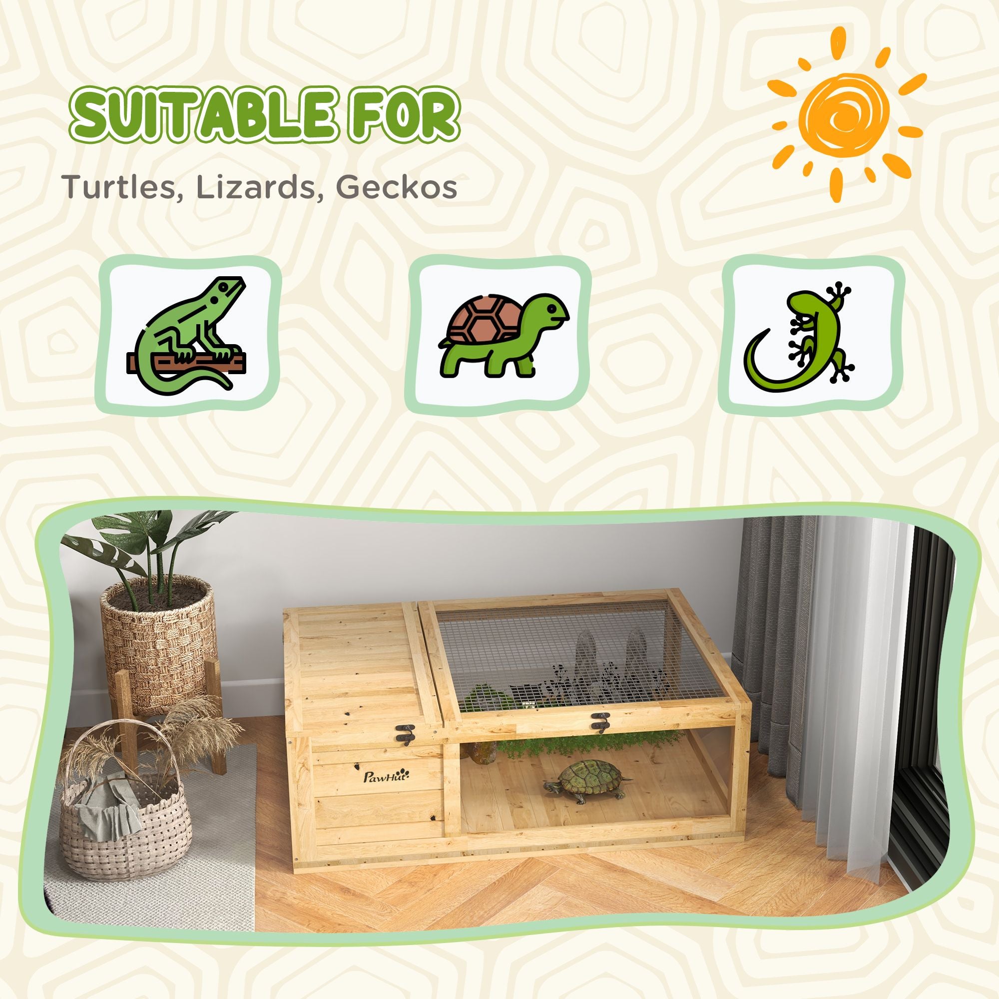 PawHut furniture-style Turtle Cage with Private Sleeping and Expandable Run