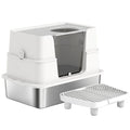 XL Stainless Steel Litter Box w/ 100° Flip Top, Scoop, Step, Top & Side Entry Enclosed Litter Box for Big Cats