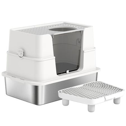 XL Stainless Steel Litter Box with 3-in-1 Design for Big Cats