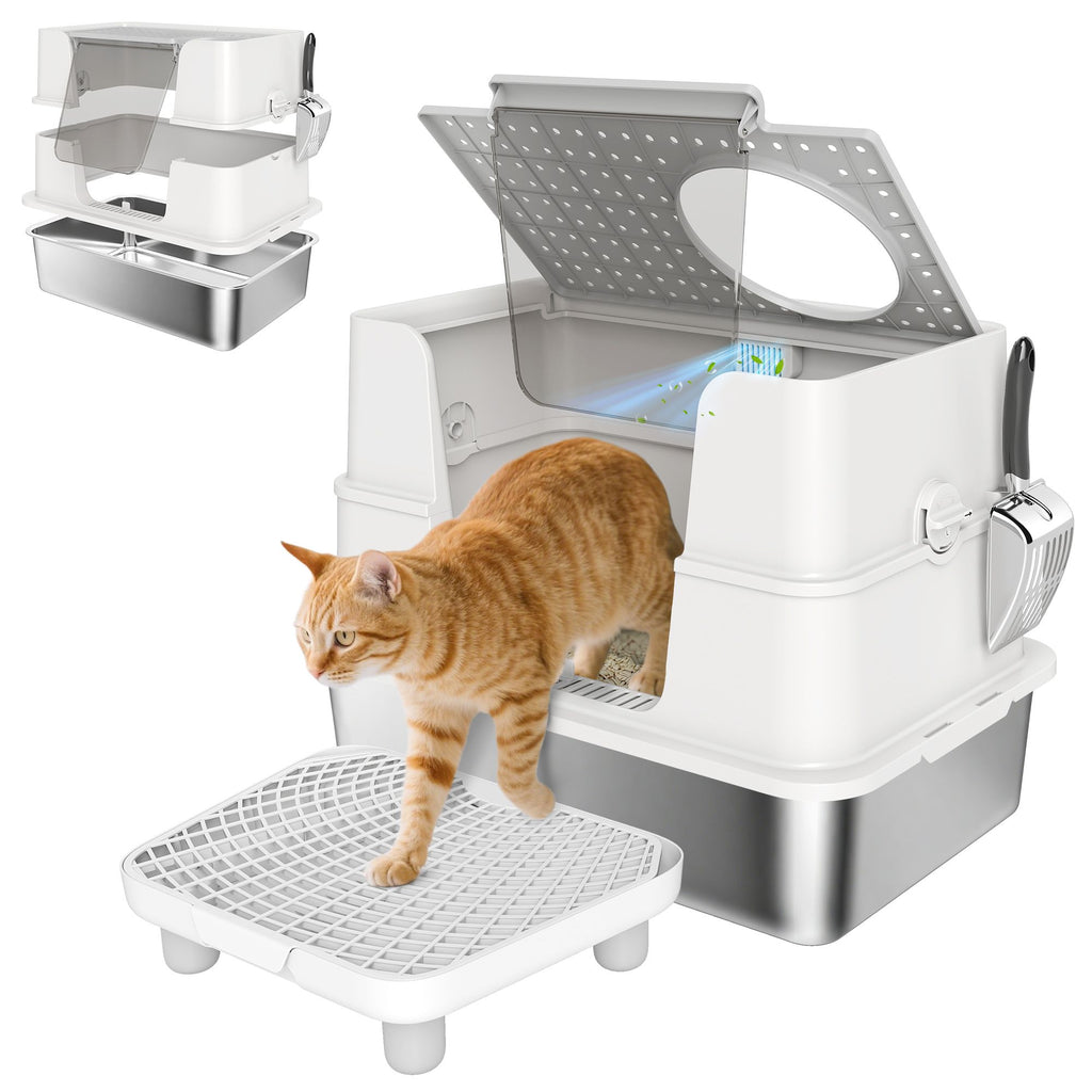 XL Stainless Steel Litter Box with 3-in-1 Design for Big Cats