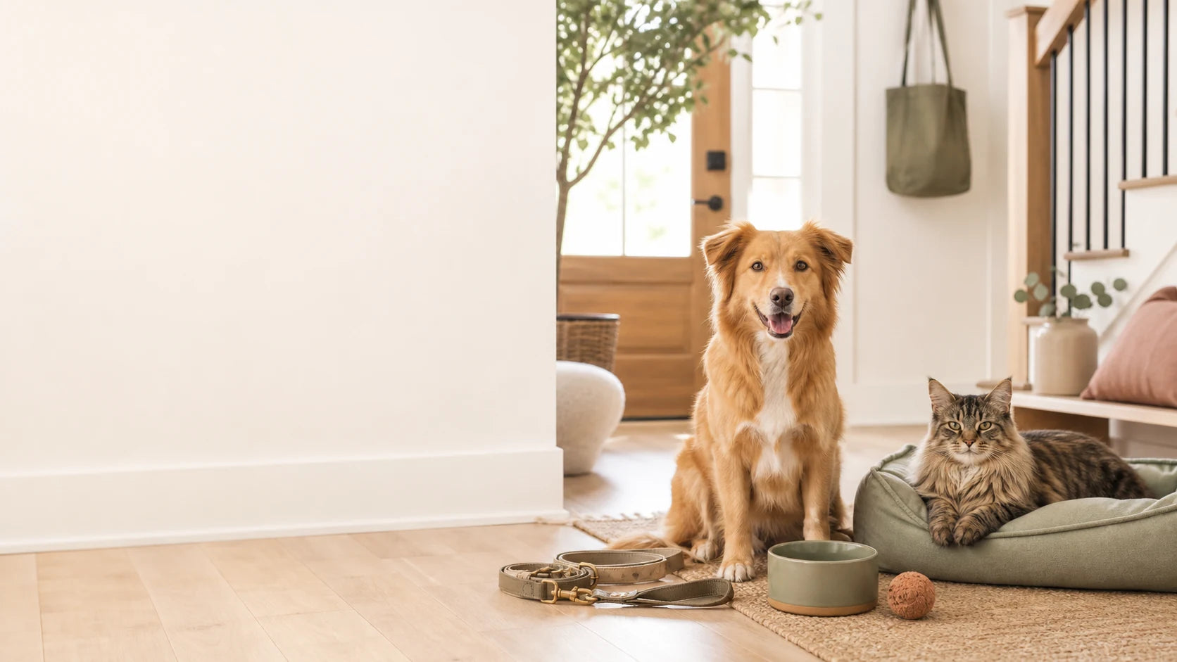 Modern pet essentials in a bright home