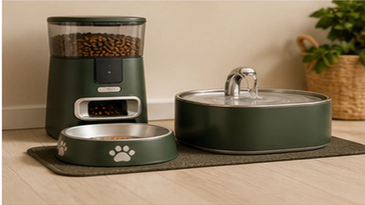 Dog feeding and watering category scene